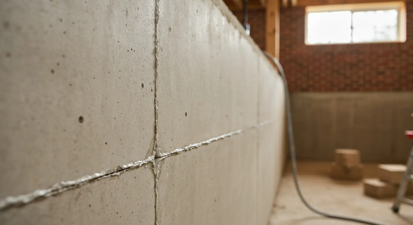 Foundation crack polyurethane injection