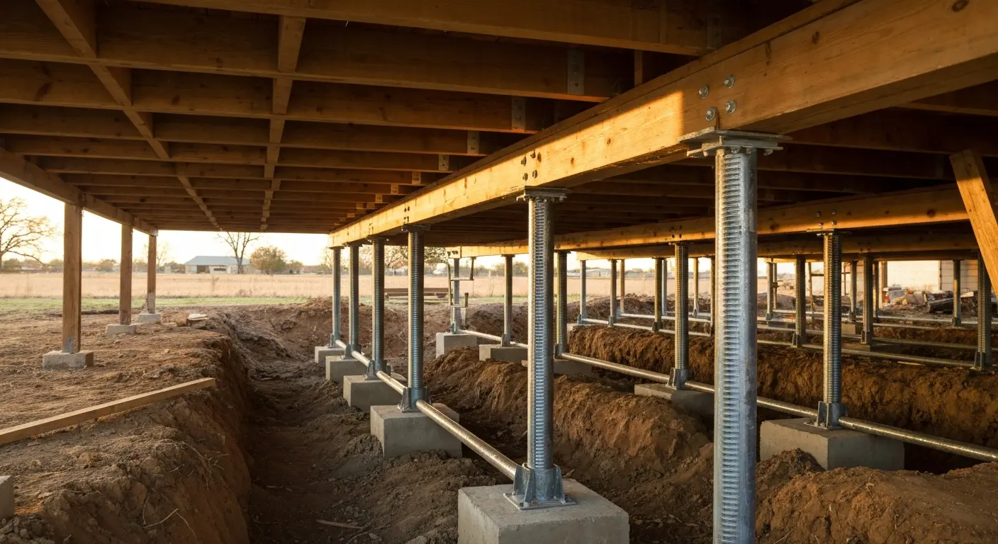 Foundation pier installation in Okmulgee County home