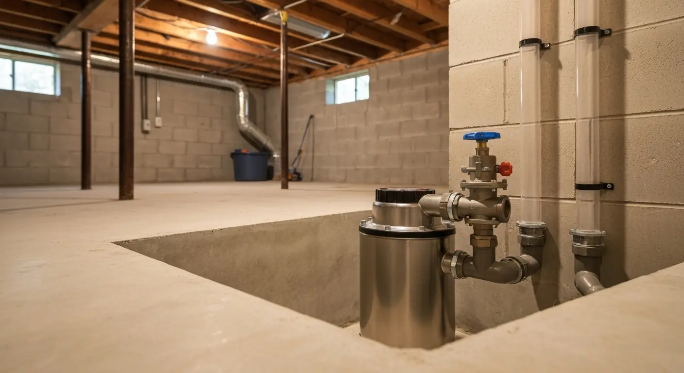 Sump pump installation in basement