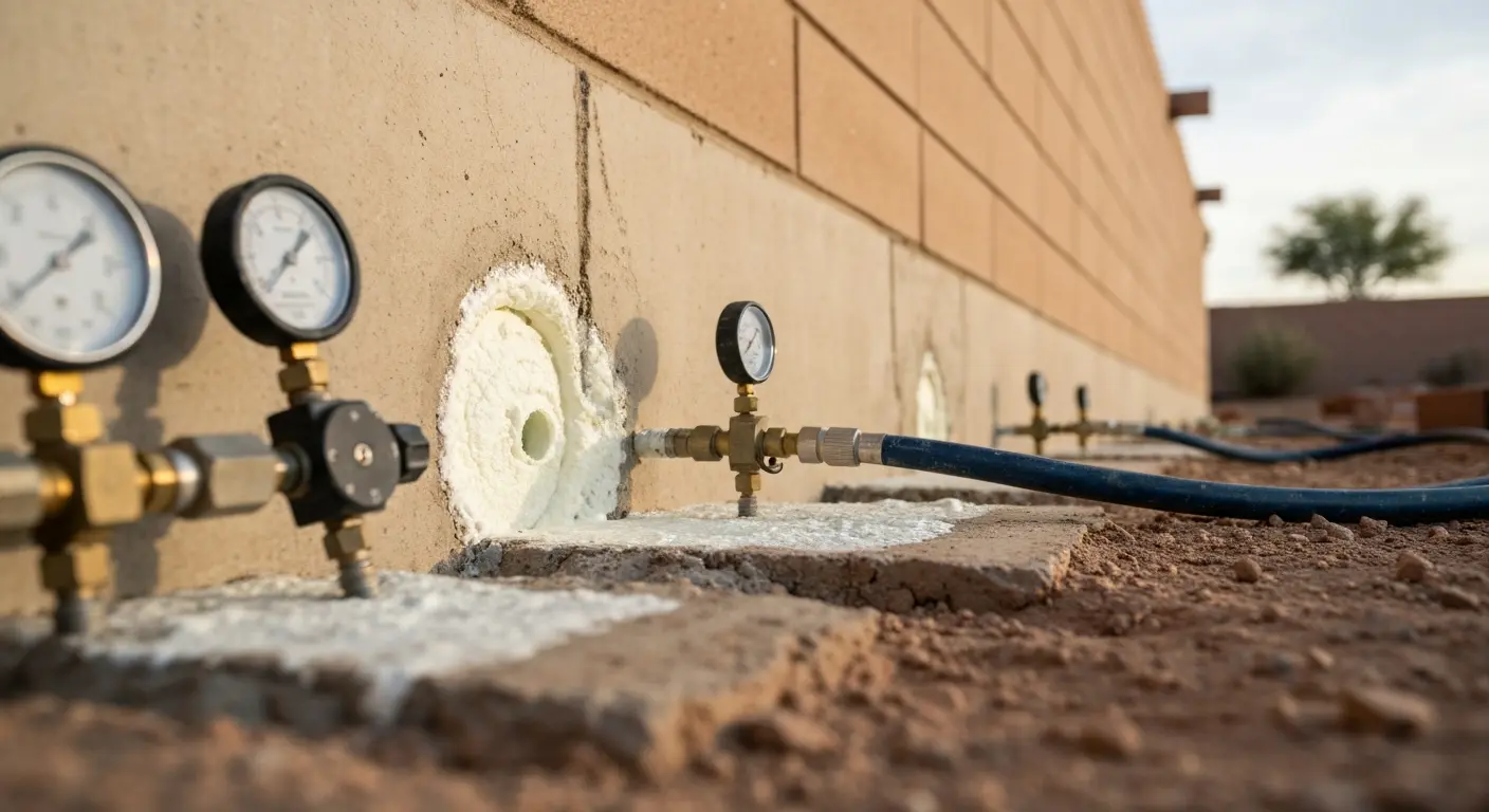 Polyurethane foam injection foundation work
