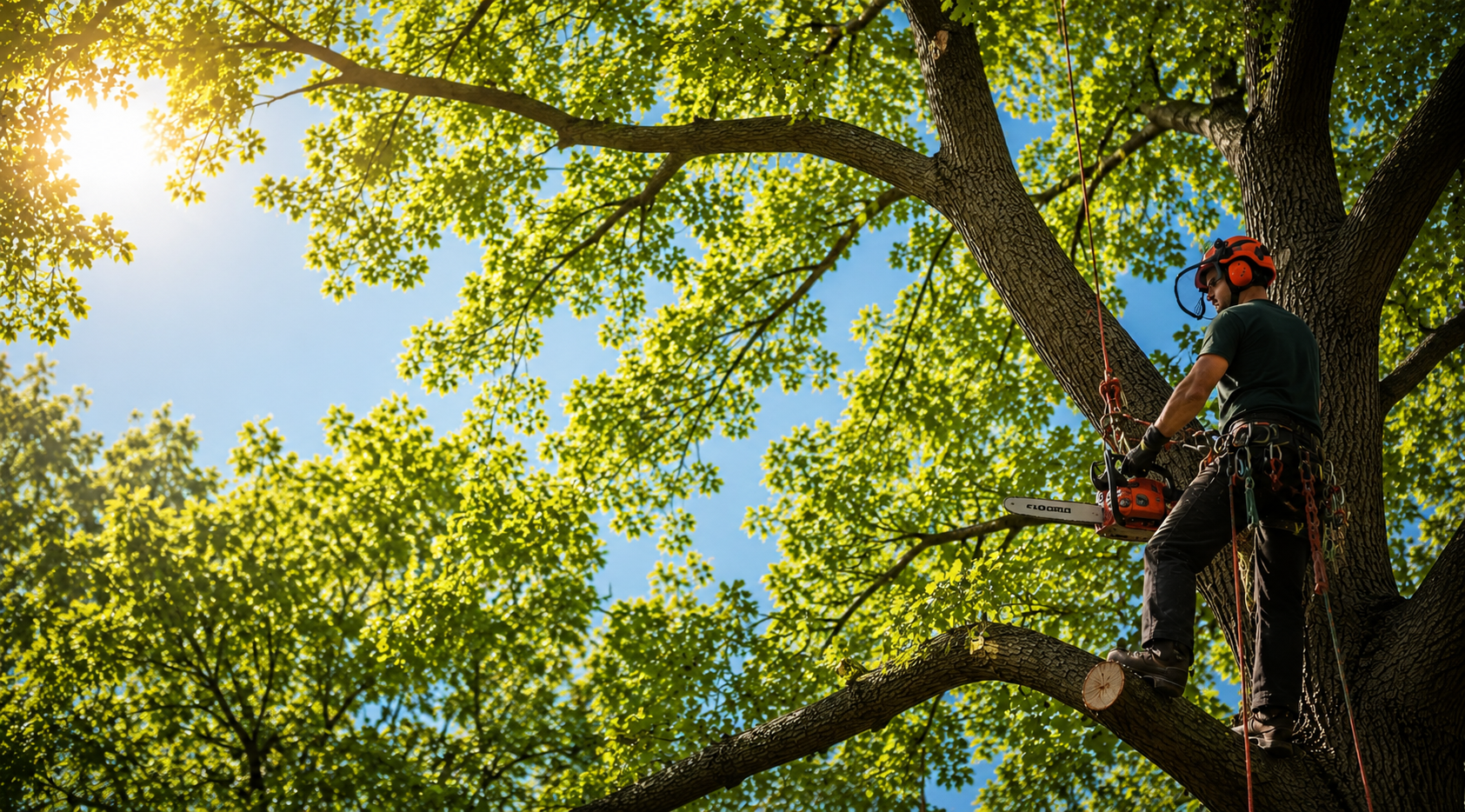 ISA Certified Arborist working on a tree in Easton, PA