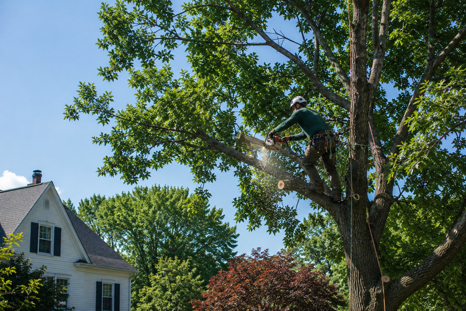 ISA Certified Arborist working on a tree in Bangor, PA