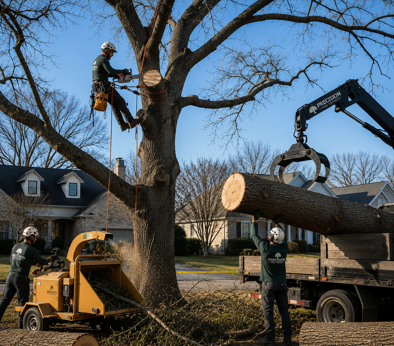 Precision Tree Experts crew working carefully in Bath, PA