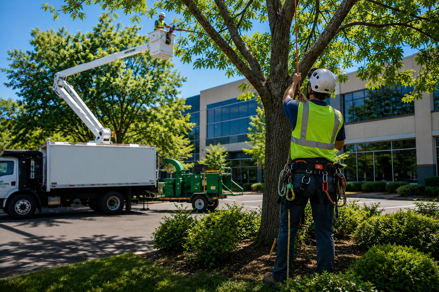 ISA Certified Arborist evaluating trees in a growing Macungie neighborhood
