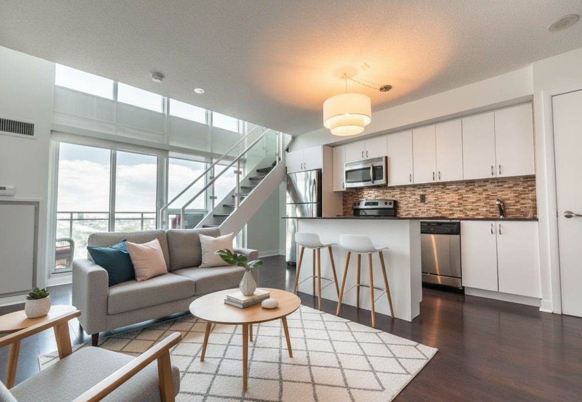 Virtually renovated kitchen with updated cabinets, counters and flooring