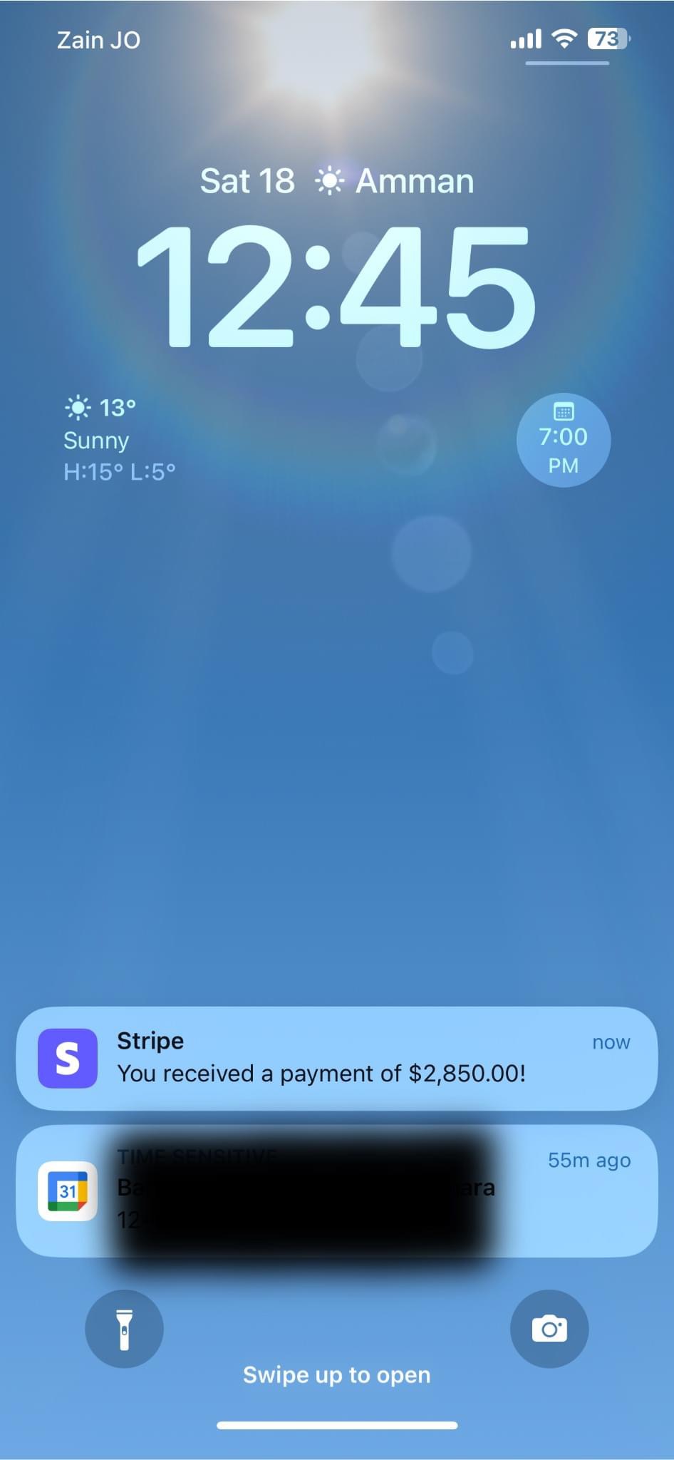 إشعار دفع Stripe بقيمة 2,850 دولار