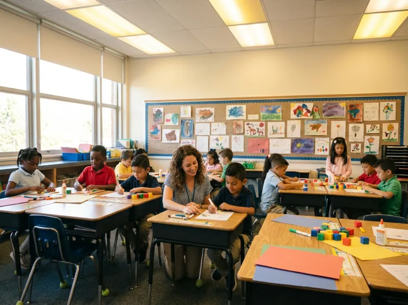 Elementary school classroom with students and teacher
