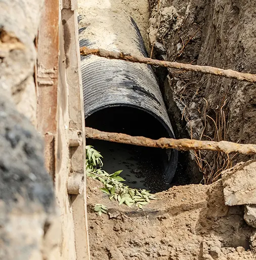 Technician performing sewer pipe replacement