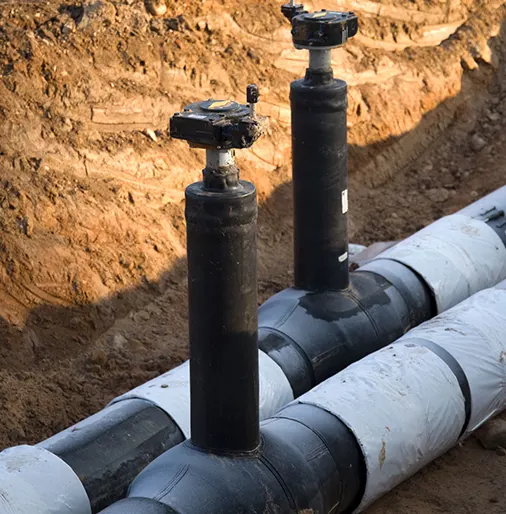 Technicians connecting a new sewer hook up to the main sewer line