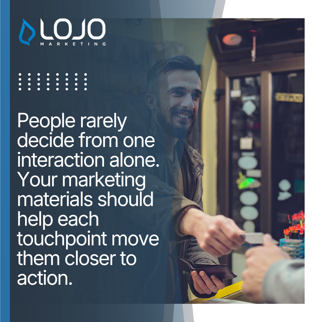 Quote: People rarely decide from one interaction alone. Your marketing materials should help each touchpoint move them closer to action.