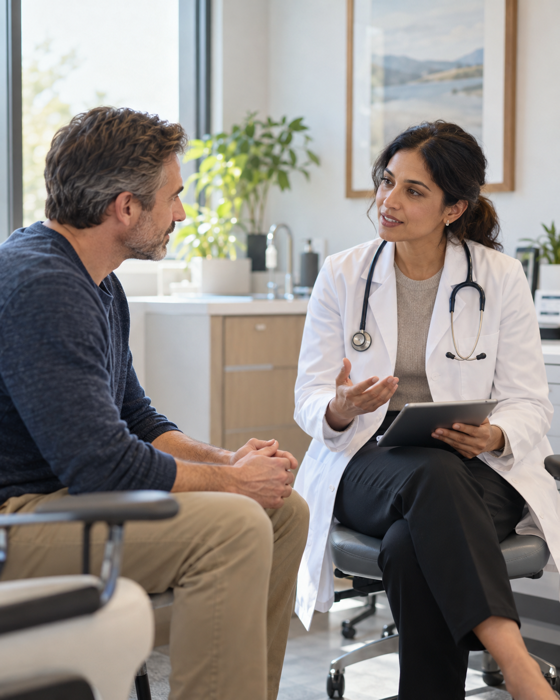 Doctor discussing general medical care with a patient