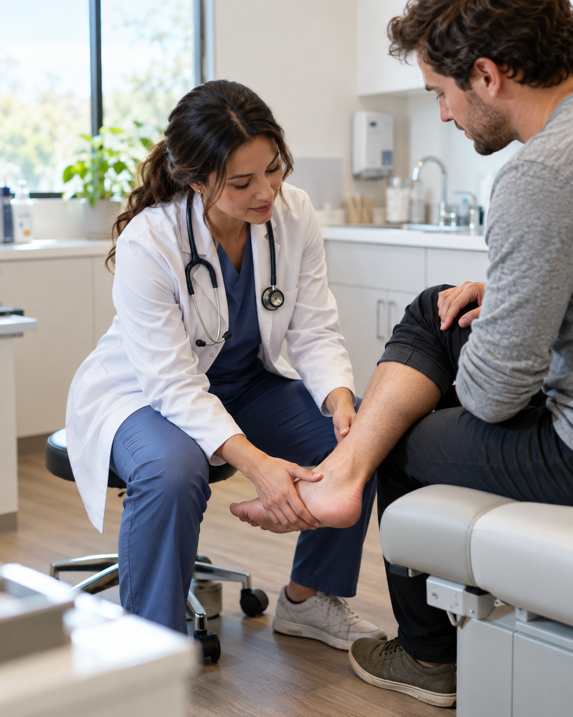 Clinician evaluating a minor injury