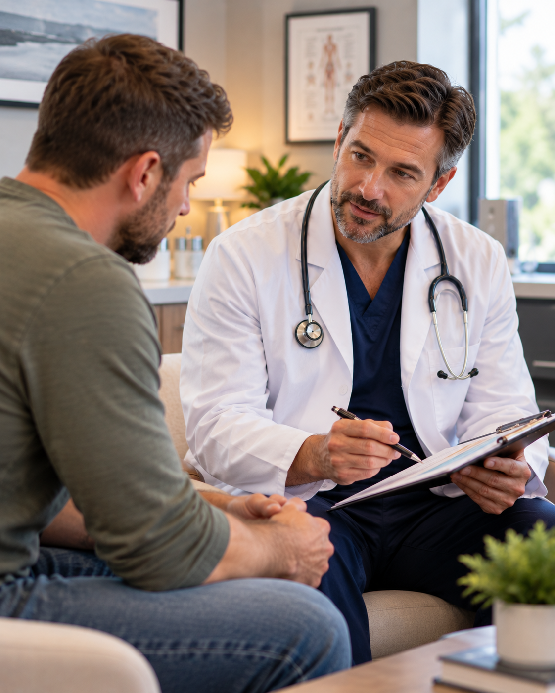 Clinician discussing alcoholism treatment with a patient