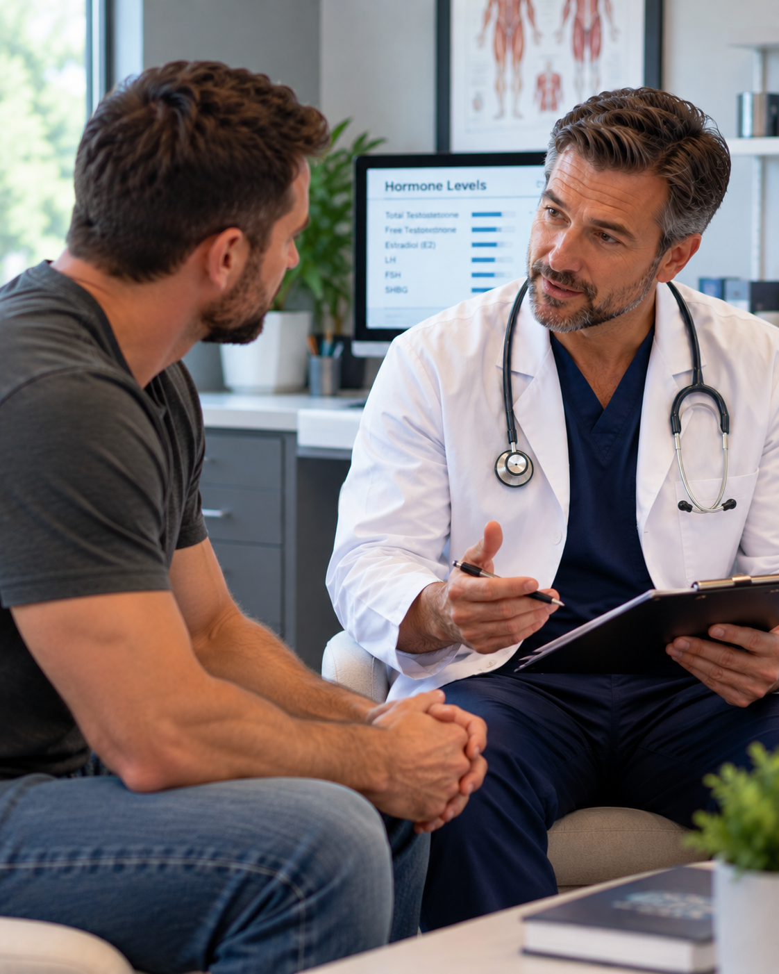 Clinician discussing hormone levels and treatment options with a patient