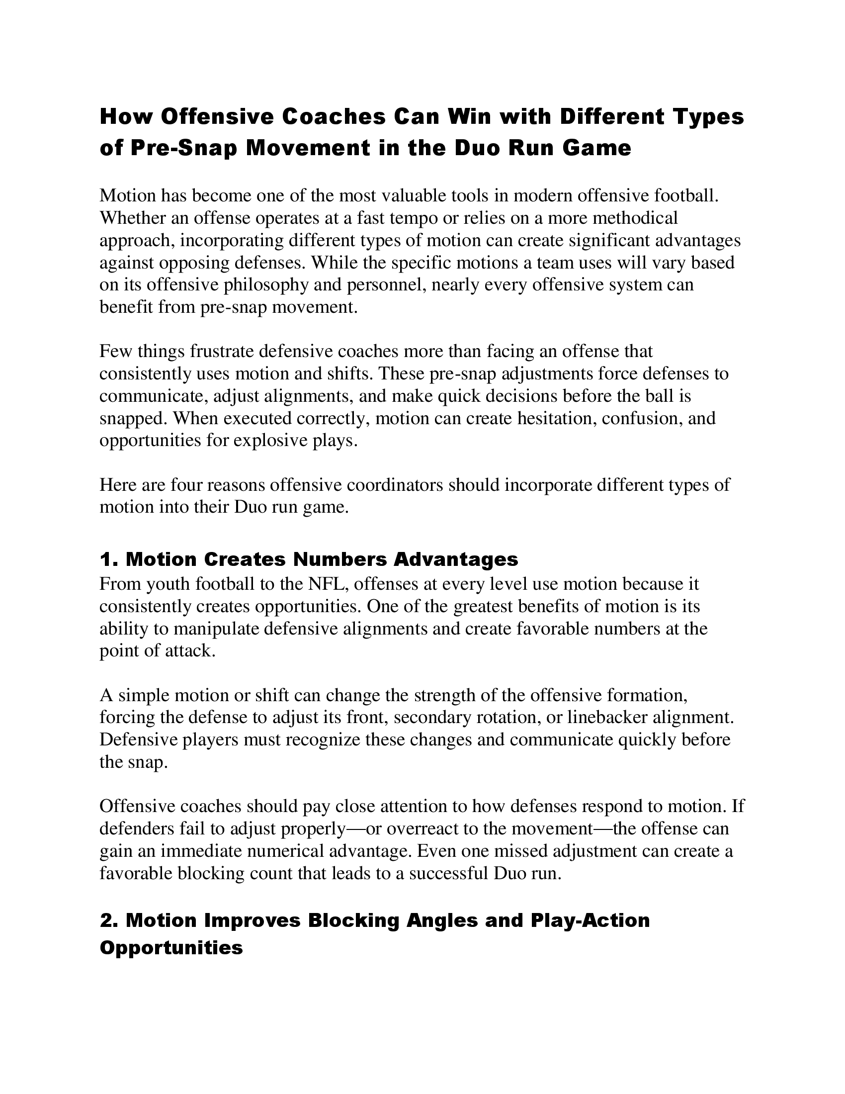 Using Pre-Snap Movement in Duo Run Scheme Offense — diagram 1