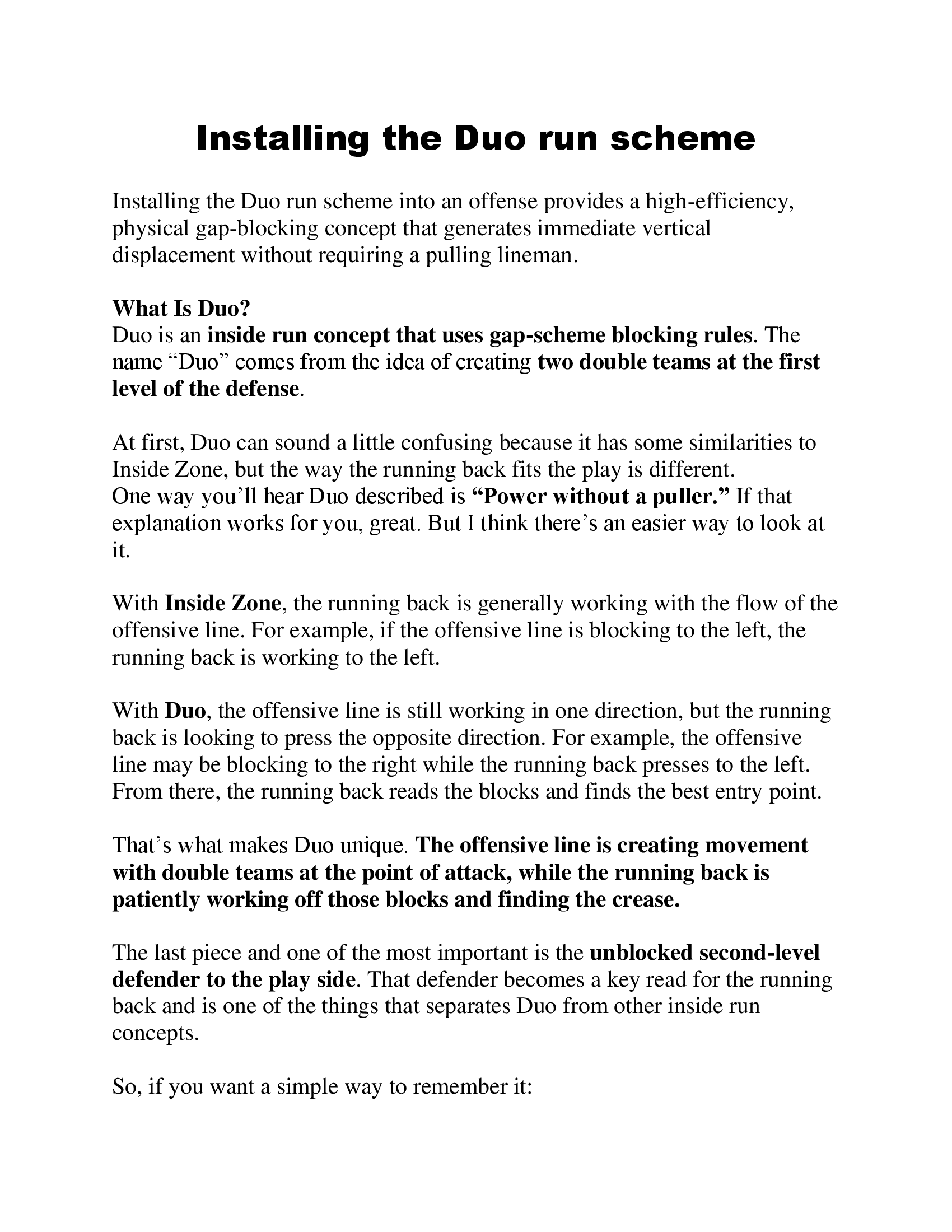 Installing the Duo Run Scheme — diagram 1
