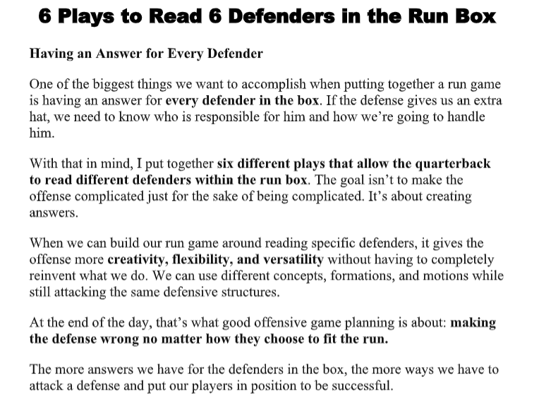 6 Plays to Read 6 Defenders in the Run Box — diagram 1