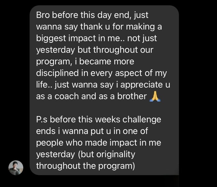 Participant message about discipline and brotherhood