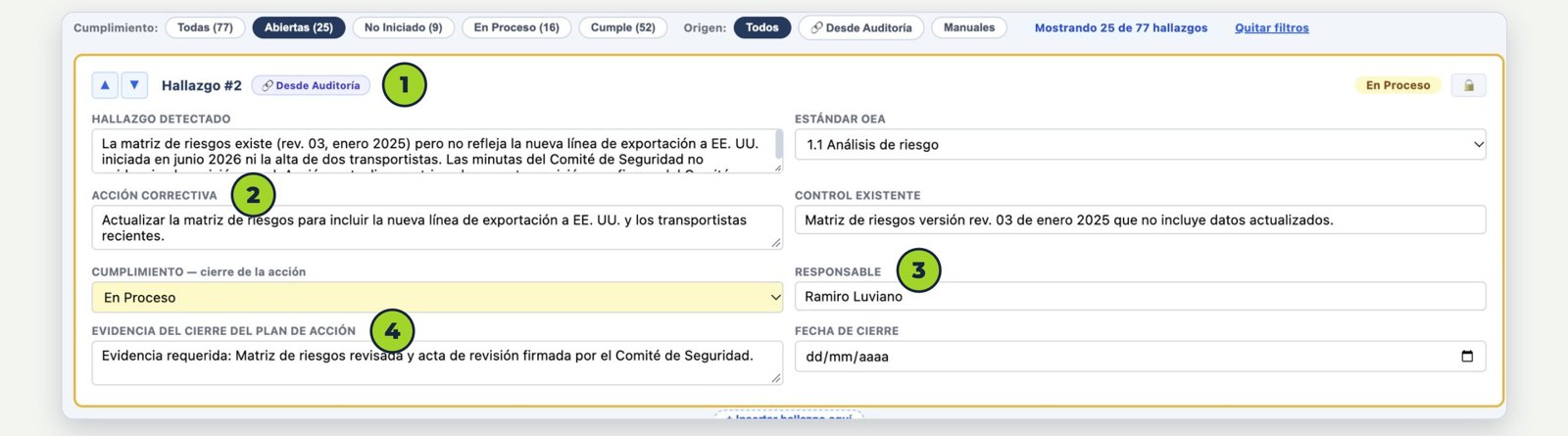 Matriz de Riesgos OEA: cada hallazgo llega a su plan de acción