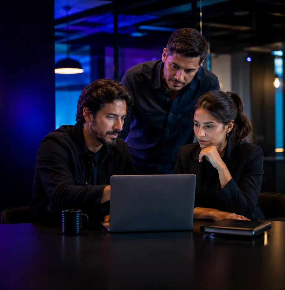 Equipo de trabajo revisando un proceso comercial conectado
