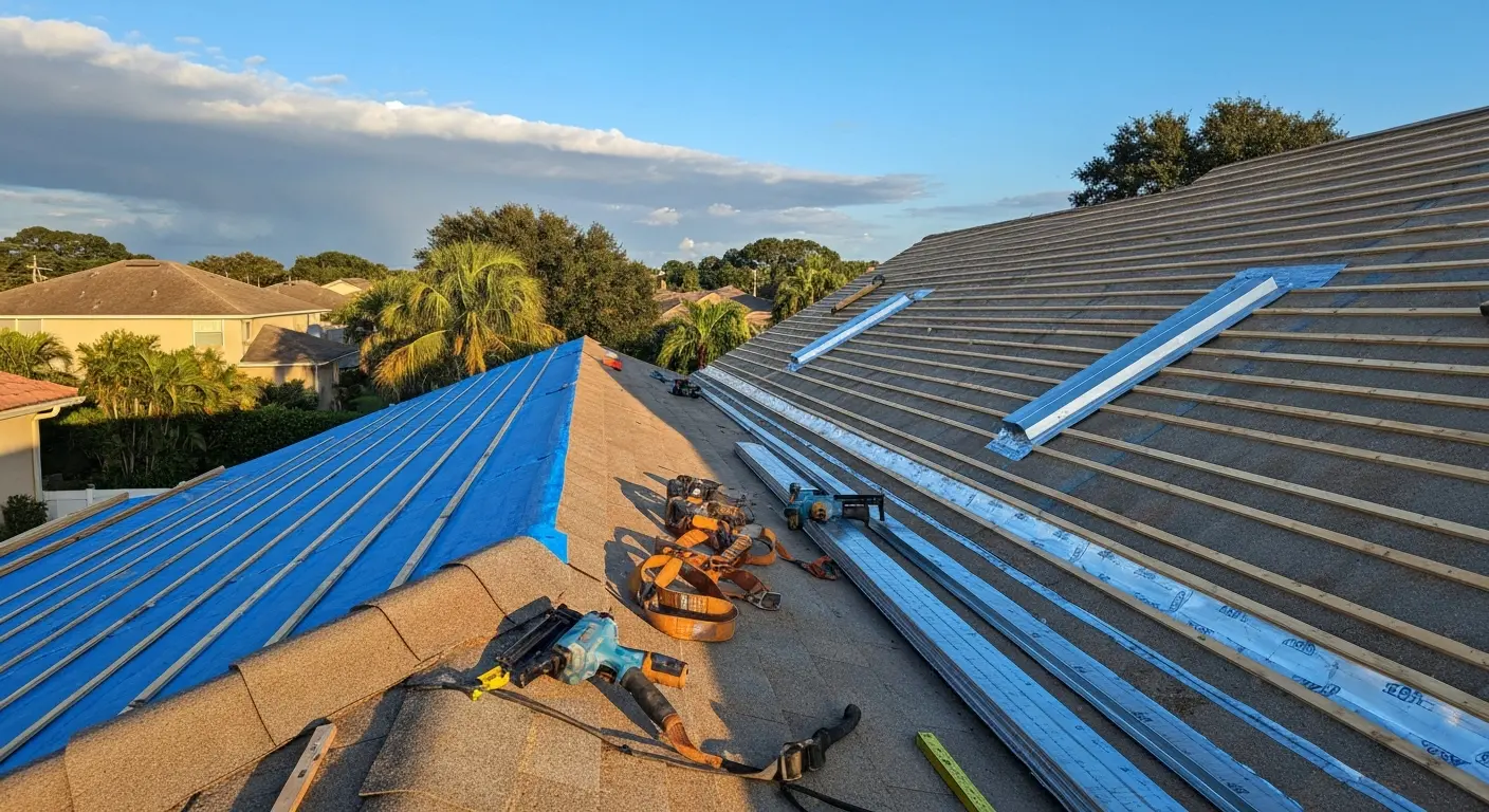 Storm damage roof repair after hurricane in Sorrento