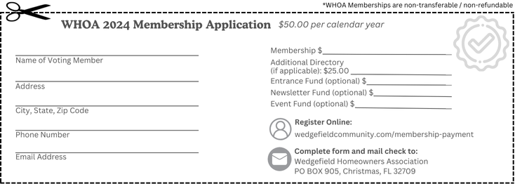 Mail in certificate for WHOA membership.