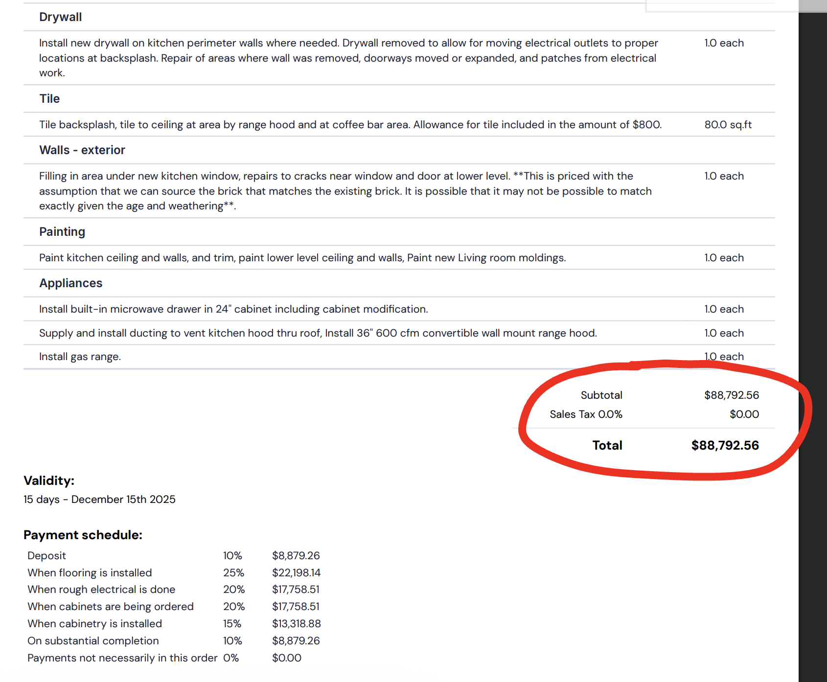 $16,599 Cabinetry Contract