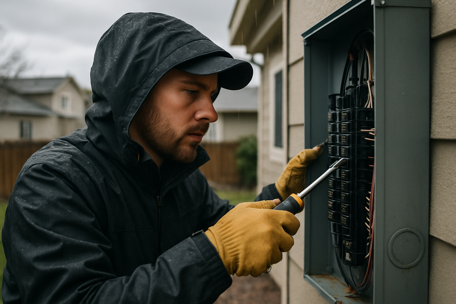Electrician from DMC Electric LLC inspecting a home electrical panel in a Denver area home. Electrician from DMC Electric LLC inspecting a home electrical panel in a Denver area home.
