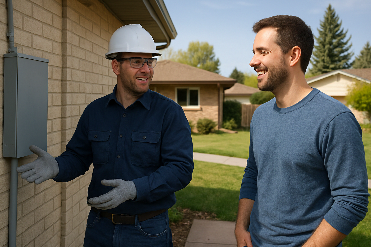 DMC Electric LLC electrician consulting with homeowner in Denver DMC Electric LLC electrician consulting with homeowner in Denver