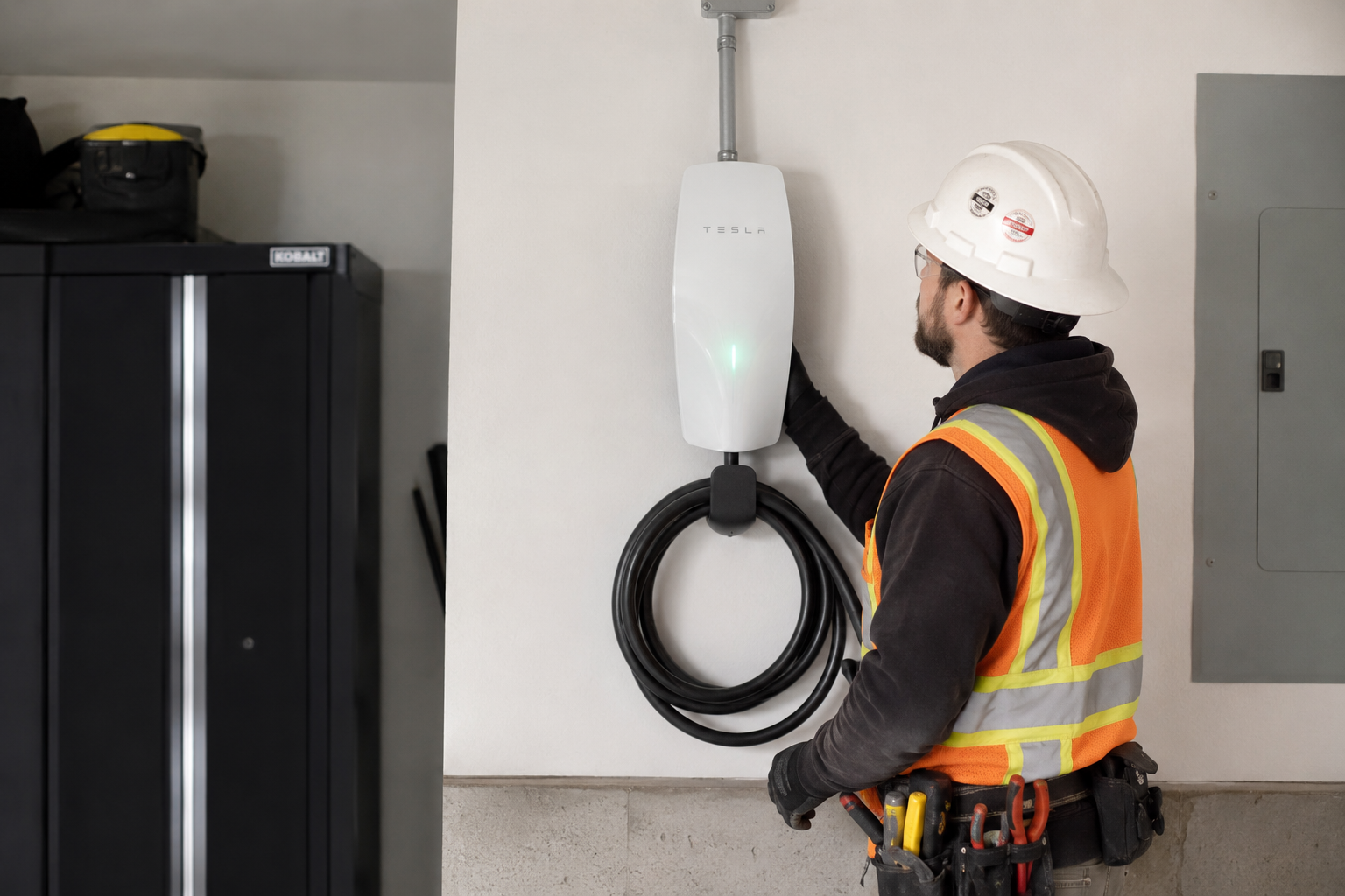 Licensed electrician from DMC Electric LLC installing EV charger in Denver home Licensed electrician from DMC Electric LLC installing EV charger in Denver home