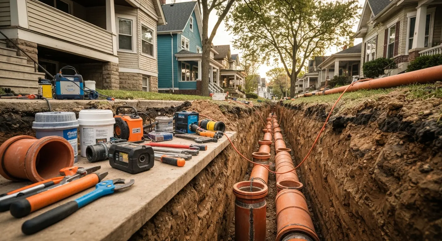Sewer line repair in progress