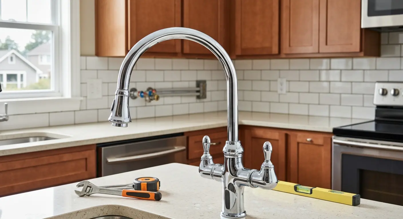 High-arc bridge faucet in modern kitchen