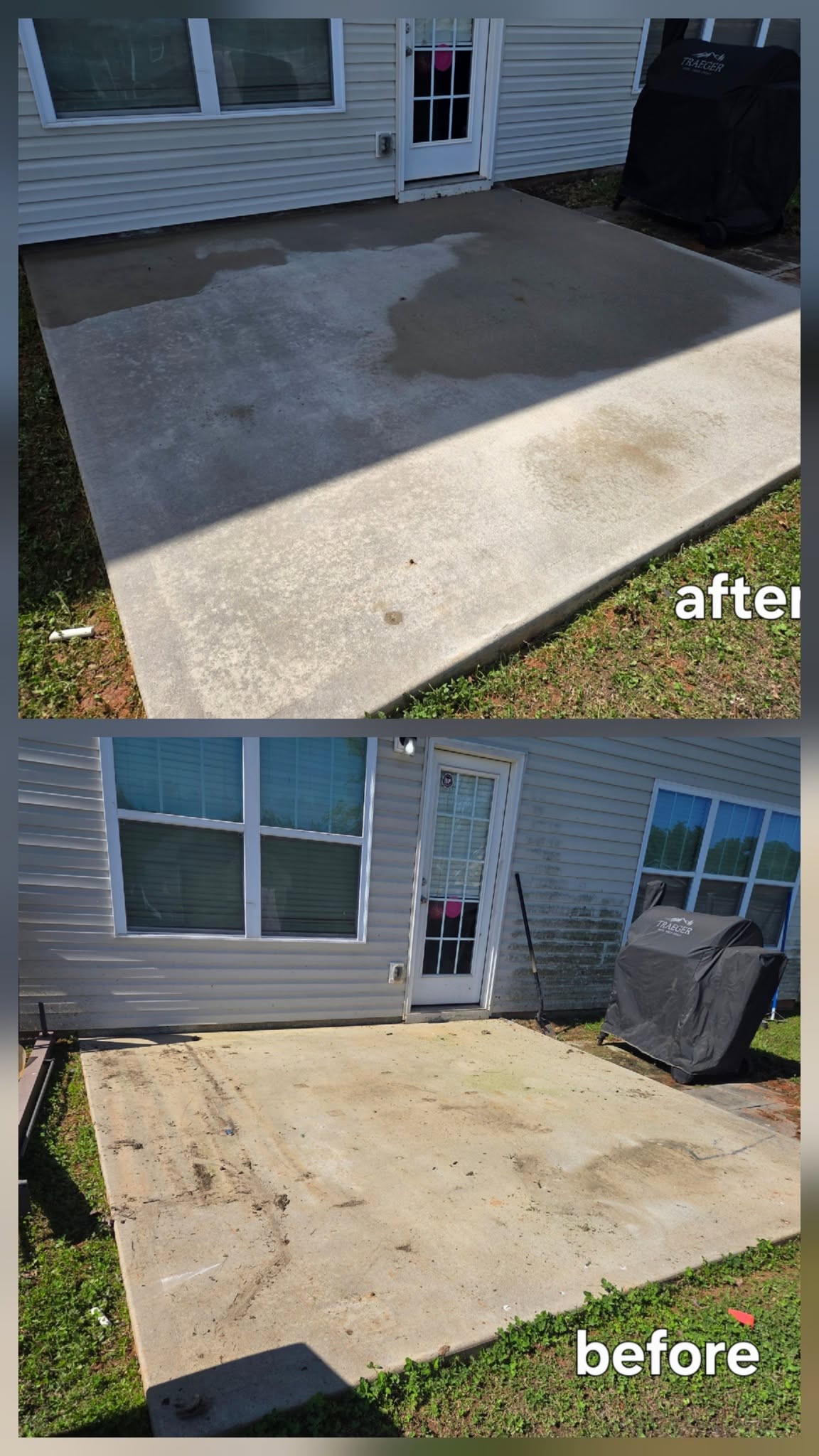 Concrete patio before and after cleaning