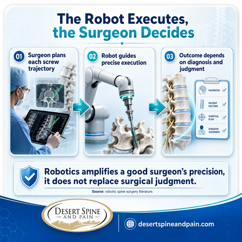 Infographic showing the surgeon plans and the robot executes, with outcome depending on judgment Infographic showing the surgeon plans and the robot executes, with outcome depending on judgment