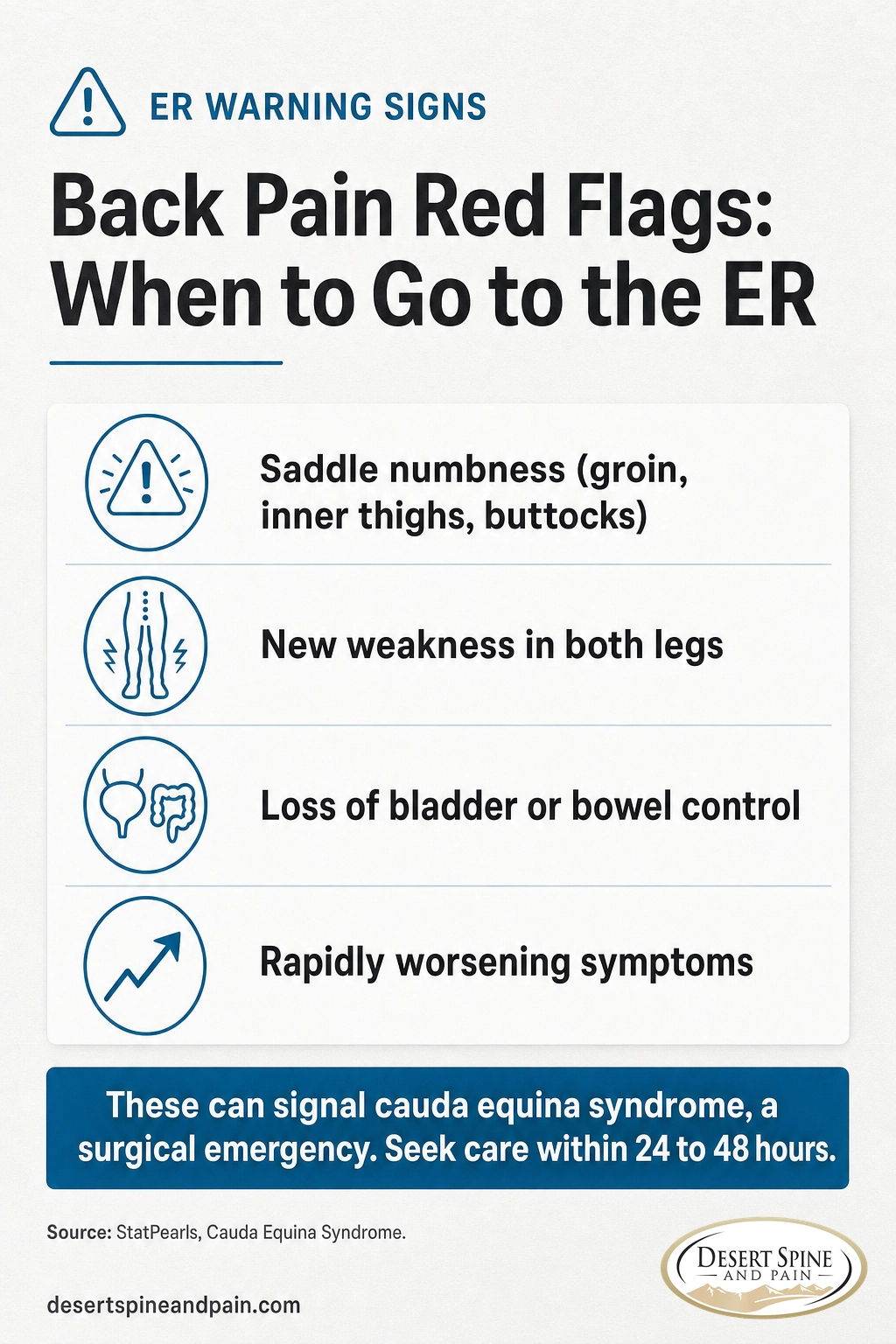 Infographic checklist of back pain red flags that signal a spinal emergency requiring immediate care Infographic checklist of back pain red flags that signal a spinal emergency requiring immediate care