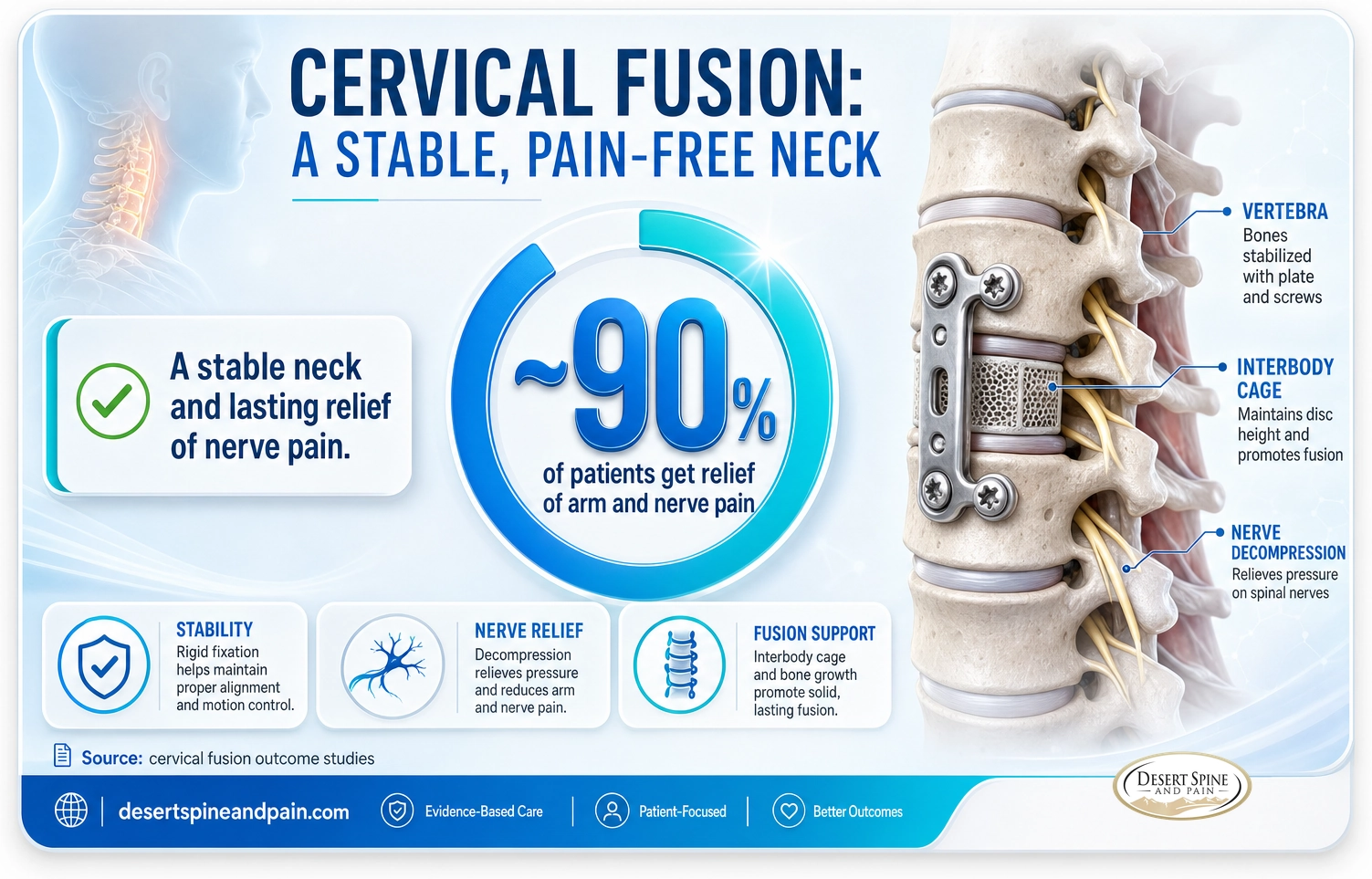 Cervical fusion: about 90 percent of patients get relief of arm and nerve pain