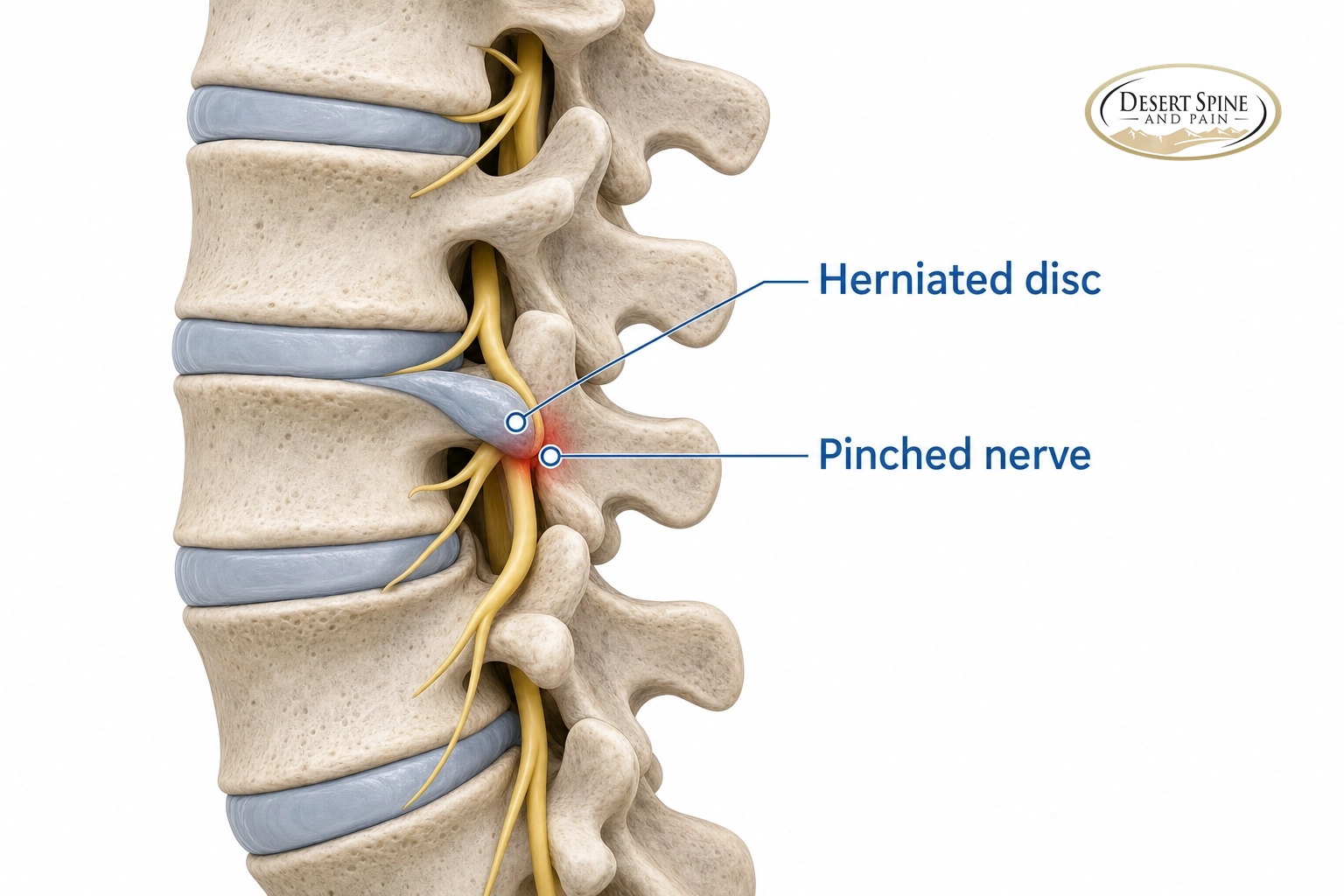 Diagram of a herniated disc compressing a spinal nerve root