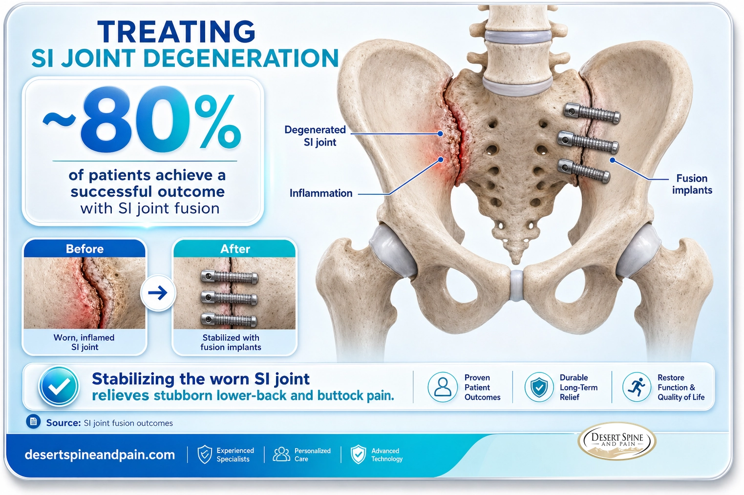 Sacroiliac degeneration: about 80 percent of patients achieve a successful outcome with SI joint fusion