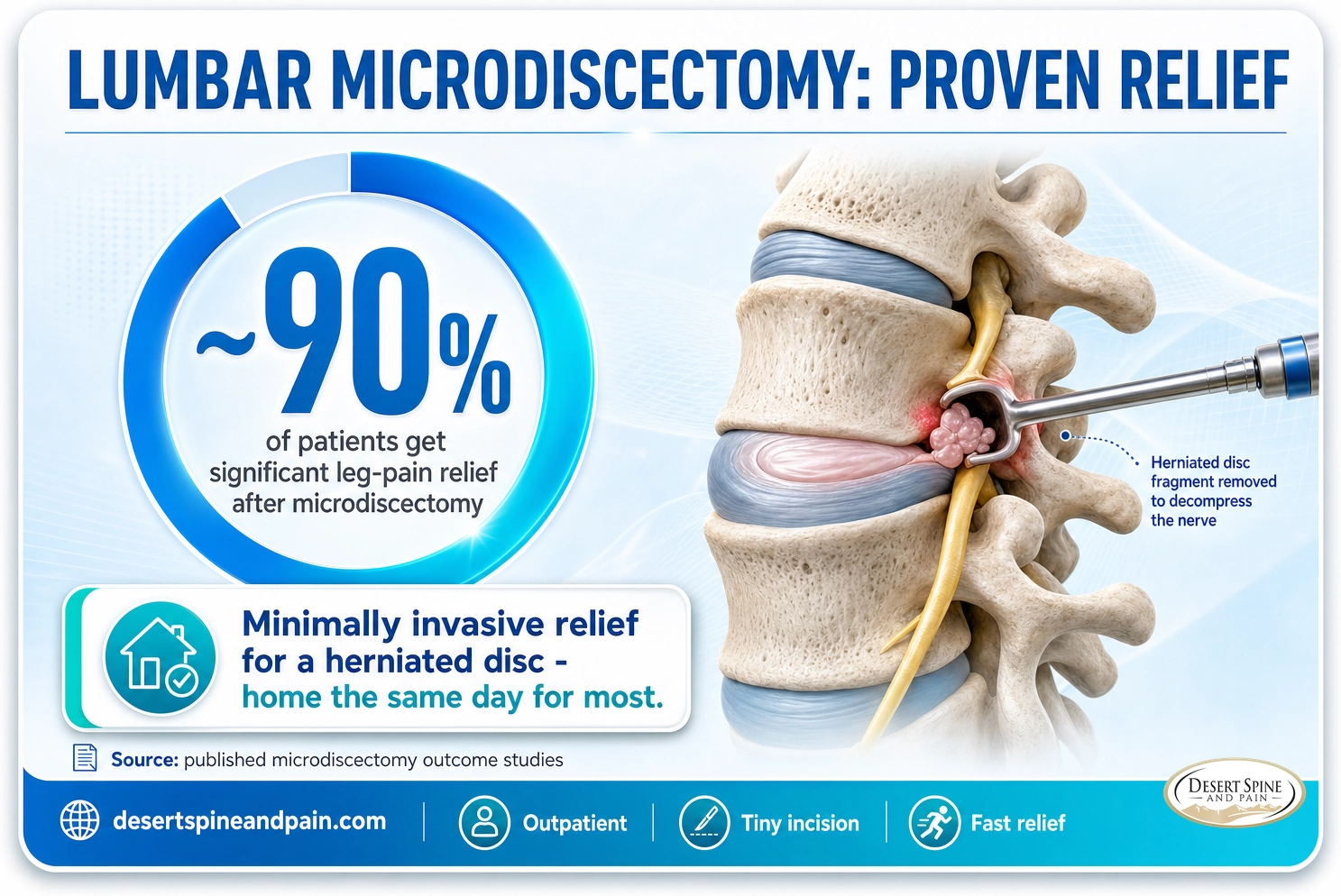 Lumbar microdiscectomy: about 90 percent of patients get significant leg-pain relief