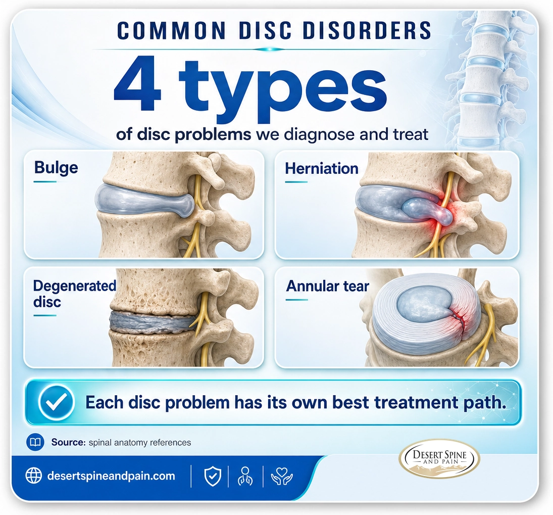 Common disc disorders: bulge, herniation, degeneration, and annular tear