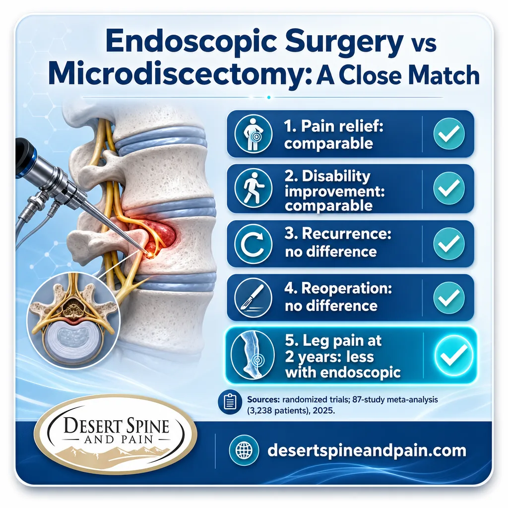 Checklist infographic comparing endoscopic surgery and microdiscectomy outcomes Checklist infographic comparing endoscopic surgery and microdiscectomy outcomes