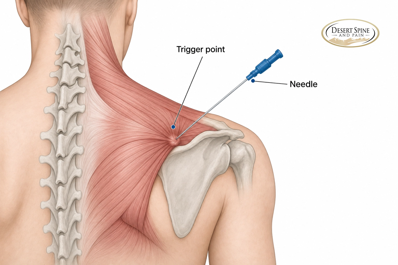 Diagram of a needle injecting into a tight muscle knot (trigger point)