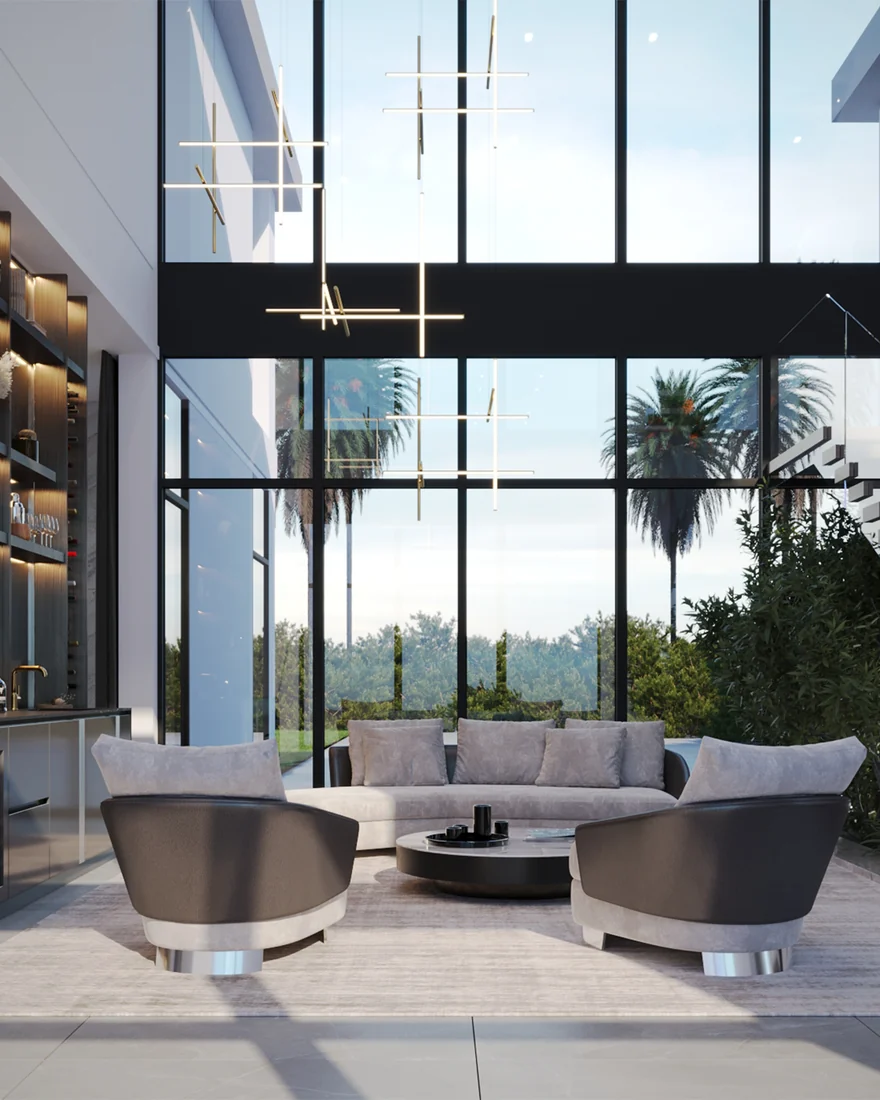 Cascade - architectural rendering of the double-height living space