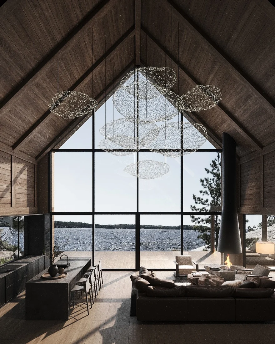 Muskoka - architectural rendering of the A-frame great room