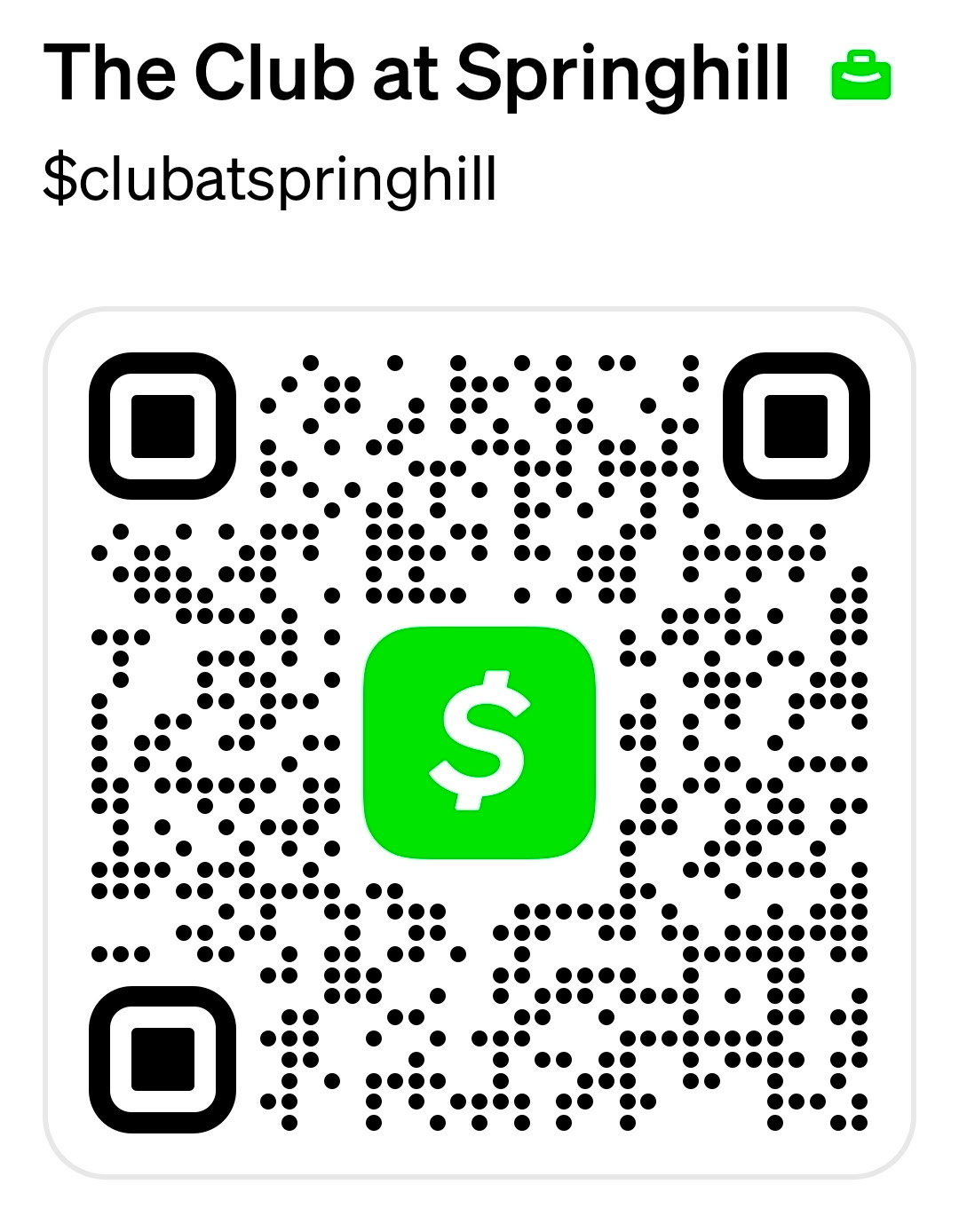 Cash App QR Code for The Club at Springhill Donations