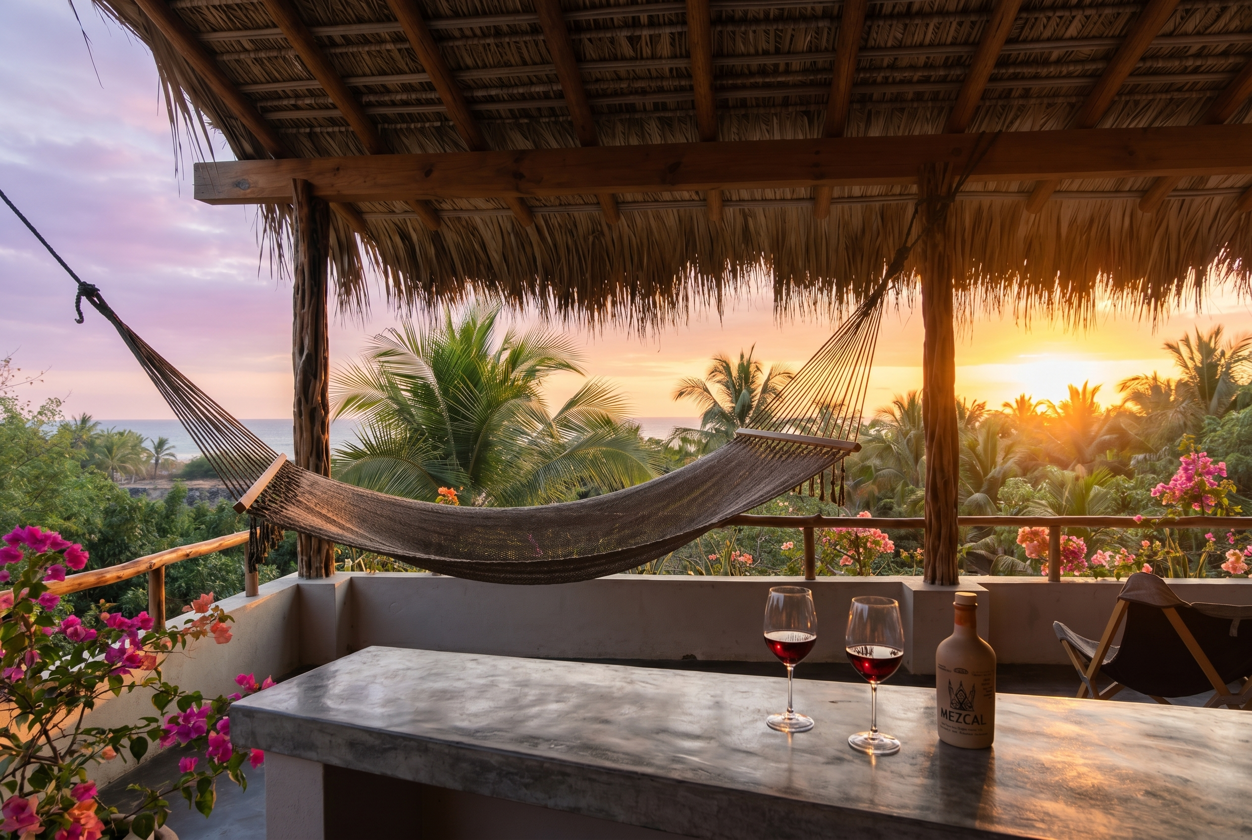 Sunset ritual on Casa Leah terrace overlooking the Pacific Ocean in Puerto Escondido