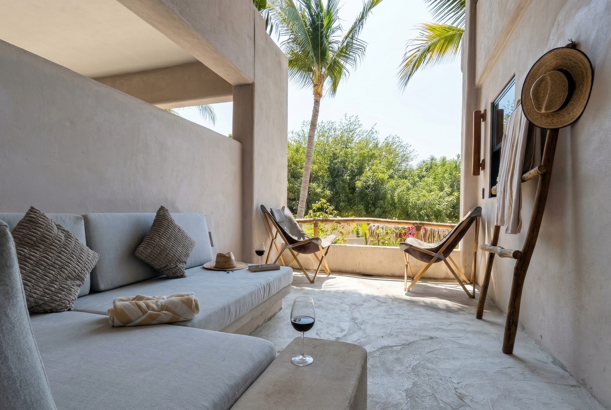 Loft kitchen and staircase to upper-floor bedrooms in the Two-Bedroom Villa — Casa Leah Puerto Escondido, Beach Boutique Hotel 47 steps from Zicatela