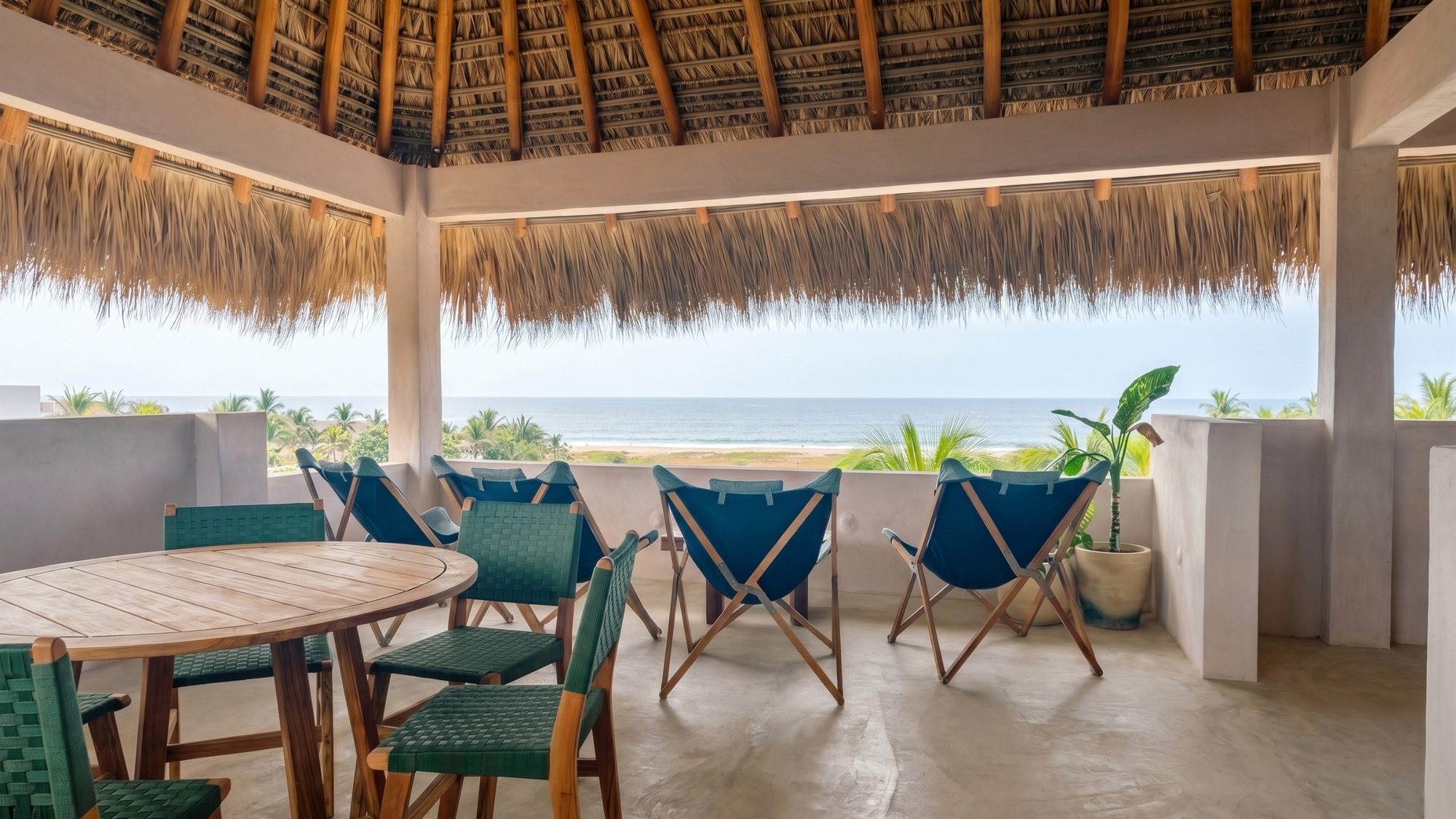 The Grand Penthouse rooftop hammock with Pacific Ocean view at sunset — Casa Leah Puerto Escondido, Beach Boutique Hotel 47 steps from Zicatela