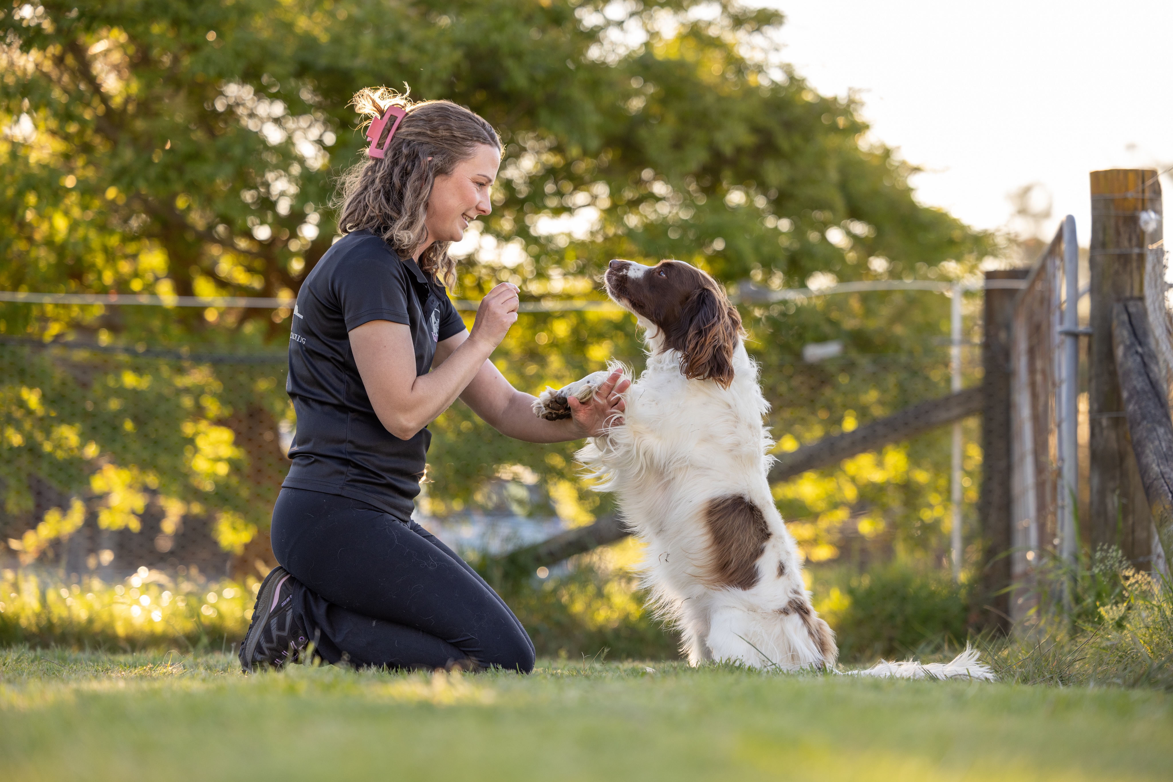 Dog trainer with Spaniel outdoor pet photography Sydney