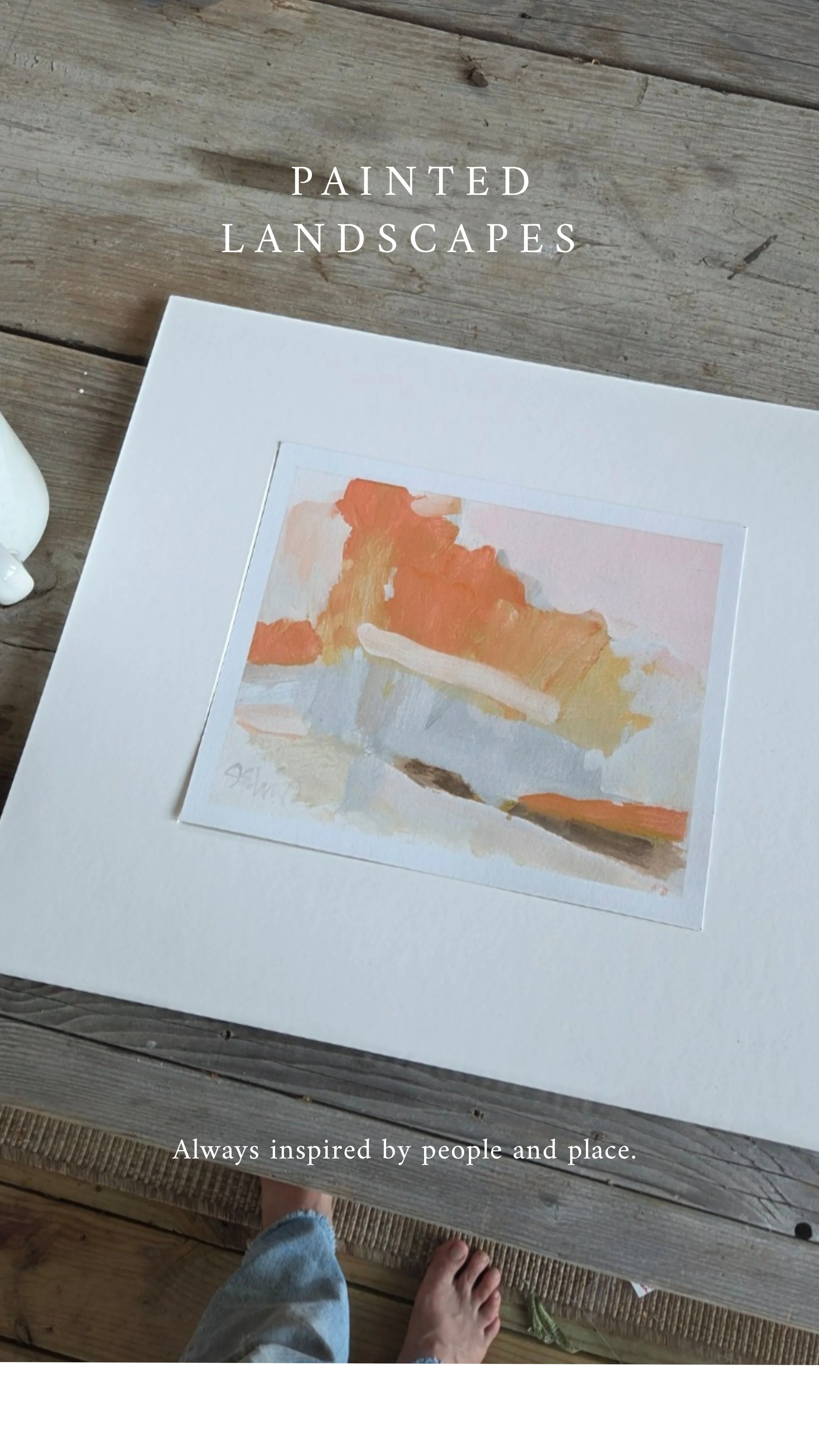 "Abstract painting of a coral and pink sunset landscape with soft blue and gray tones, matted for display. Acrylic on paper by Dallas-based artist Sonya Edwards." "Abstract painting of a coral and pink sunset landscape with soft blue and gray tones, matted for display. Acrylic on paper by Dallas-based artist Sonya Edwards."